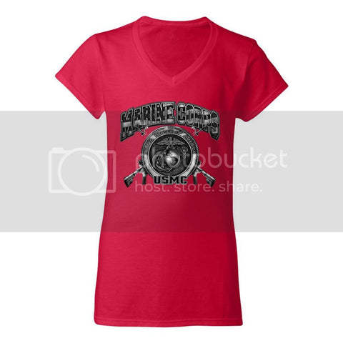 Marine Corps Women's V-Neck T-Shirt Big Logo Marines Tee USMC