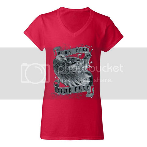 Born Free Ride Free USA Flag Biker Womens V-Neck T-Shirt
