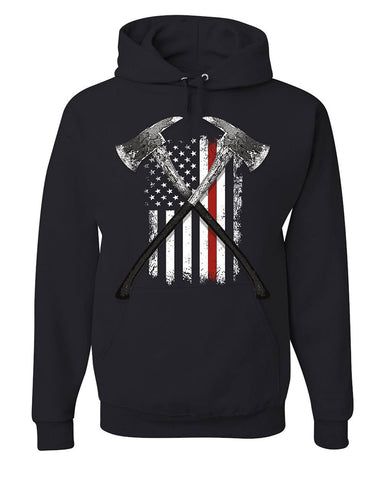 Thin Red Line Firefighter HOODIE SWEATSHIRT FIRE AXES US Flag