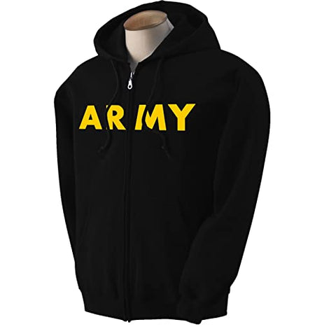 Black ARMY Full-Zip Hooded Sweatshirt with Gold Print