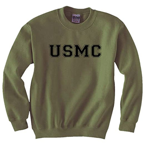 USMC Athletic Marines Military Style Crewneck Sweatshirt in Military Green