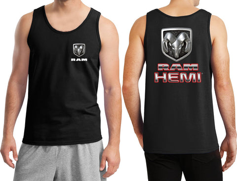 Ram Hemi Logo Dodge Emblem Mopar Badge Men's Tank Top Shirt F & B, Black, S