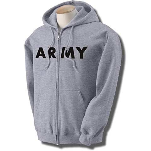 ARMY Full-Zip Hooded Sweatshirt in Gray
