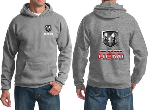 RAM HEMI LOGO DODGE EMBLEM MOPAR BADGE SWEATSHIRT (F&B), Athletic Heather,S