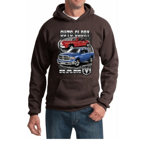 GUTS GLORY RAM TRUCKS (2 trucks red blue) Dodge Hoodie Sweatshirt