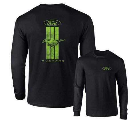 Ford Mustang Green Stripe Long Sleeve T-Shirt Front and Back Shirt
