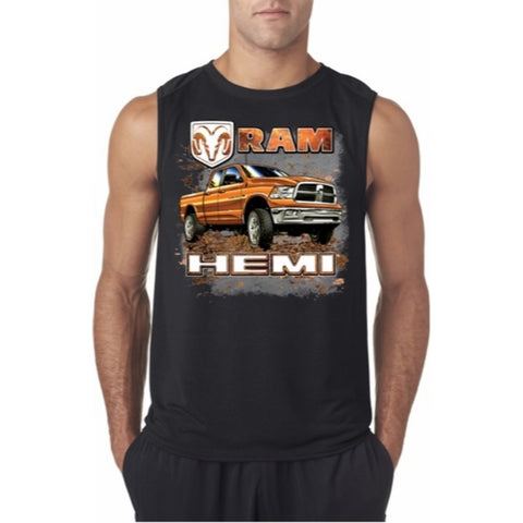 Dodge Ram Hemi Trucks (Orange Ram Truck) Mens Sleeveless Muscle Tee, Black, S
