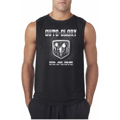 Mens Dodge Muscle Shirt Guts and Glory Ram Logo Sleeveless Tee T-Shirt, Black, S
