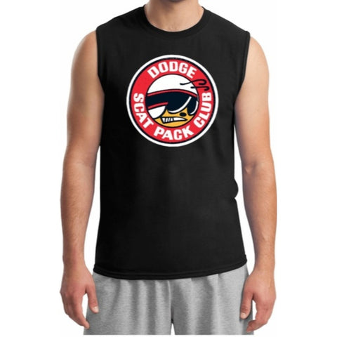 Mens Dodge Sleeveless Dodge Scat Pack Club Muscle Tee (Front Print), Black, S