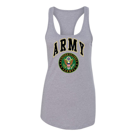 US Army Womens Tank Top Crest Patriotic Racerback soft tank, Heather Grey, S