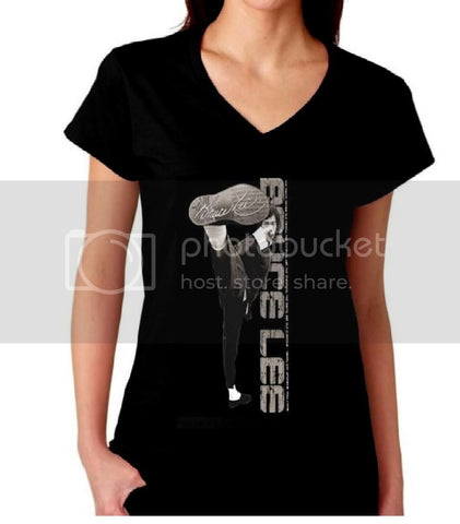 Bruce Lee Women's Ladies V-Neck Tee Fight MMA Karate Chop Shirt