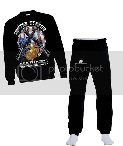 Marine Corps Globe USA Flag Crossed Rifles Men's USMC Sweatshirt and Sweatpants Set