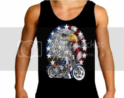 Usa Eagle Biker American Flag Stars Stripes Harley Mens Tank Top Shirt
