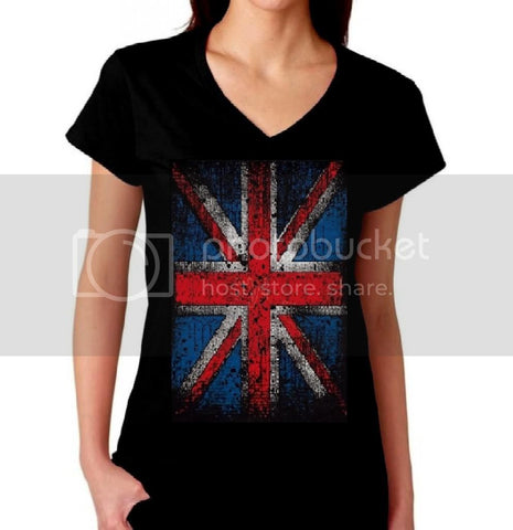 British Flag Union Jack Women's V-Neck T-Shirt Britan Tee
