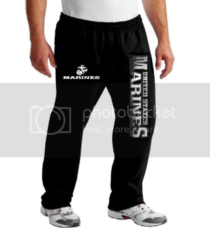 USMC Marines Logo Sweatpants United States Marine Open Bottom Pants